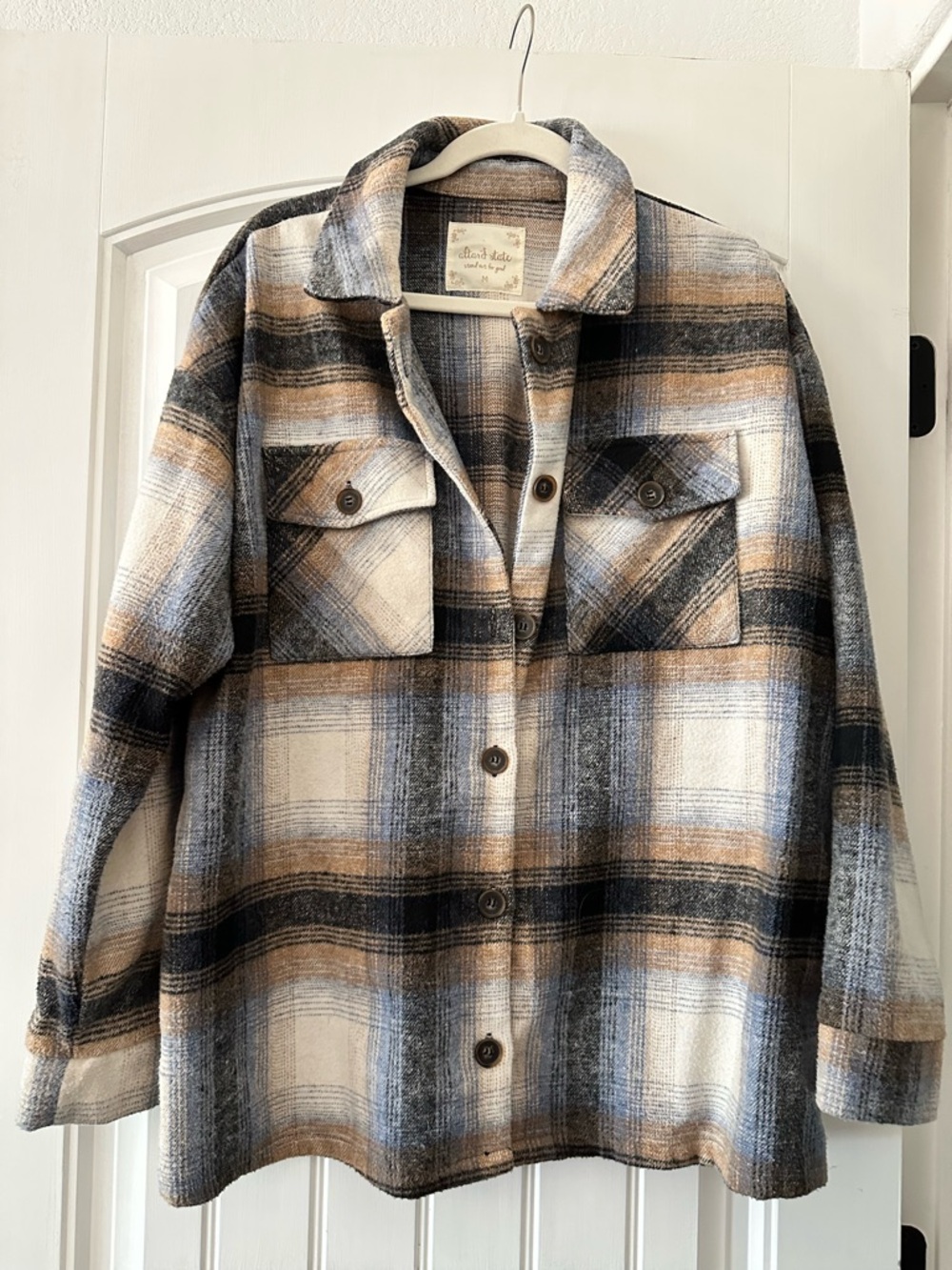 Altar’d State Plaid Shacket Jacket - Beige, Black & Gray